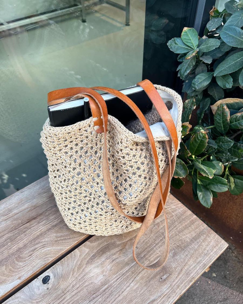 Lys french market bag med læderstropper i natur