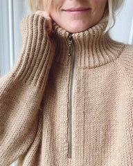 Zipper sweater på dame med 35 cm lynlås i sand